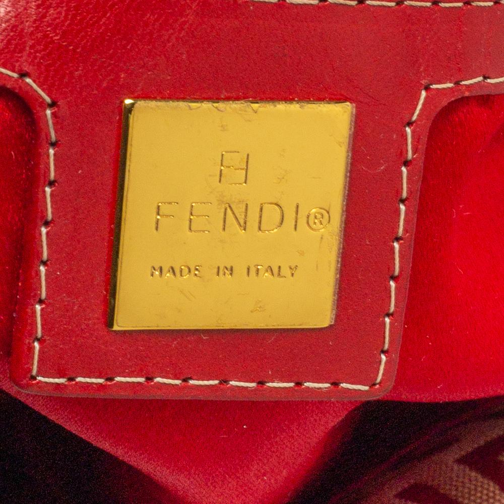 Fendi Red Zucchino Canvas and Leather FF Flap Shoulder Bag 7