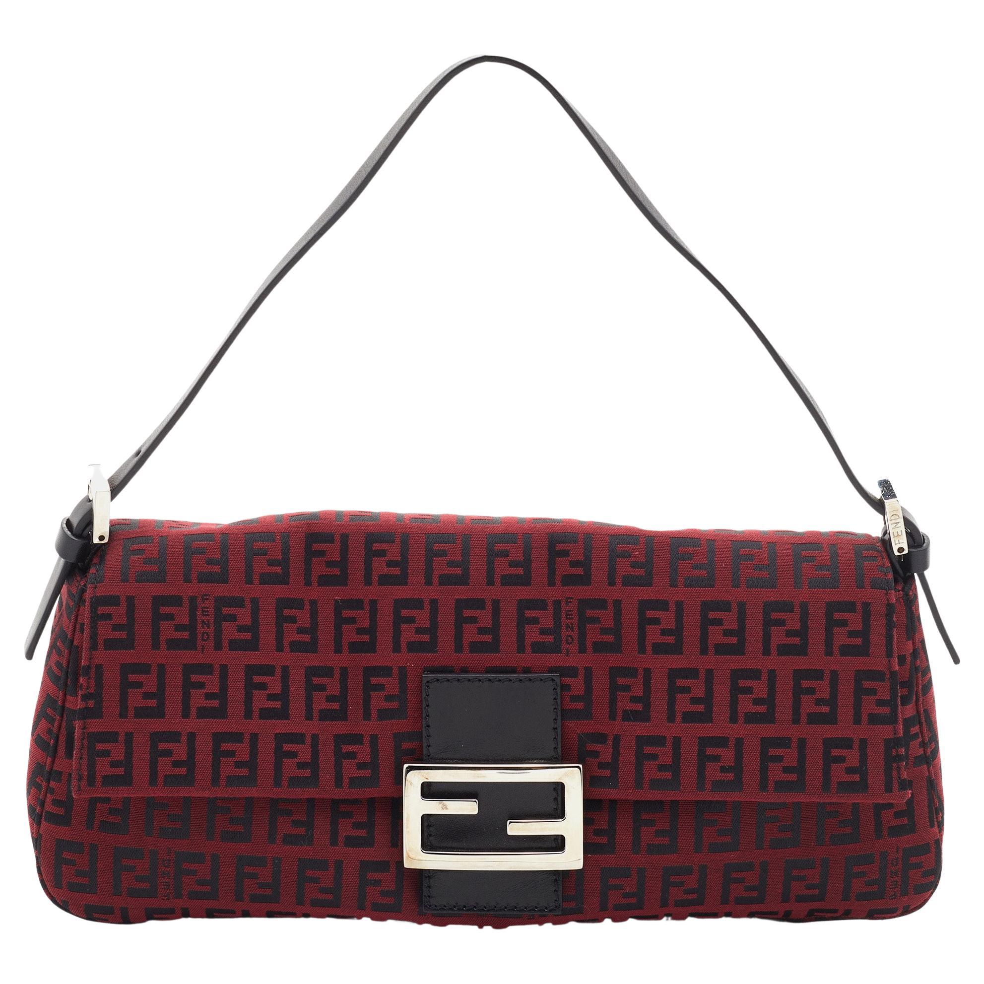 Fendi Red Zucchino Canvas Mama Forever Baguette Bag