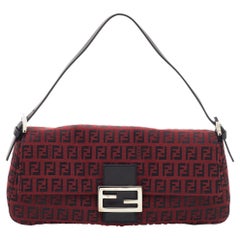 Fendi Red Zucchino Canvas Mama Forever Baguette Bag