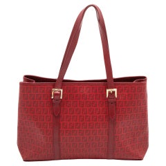 Fendi Red Zucchino Coated Canvas and Leather Shopper Tote