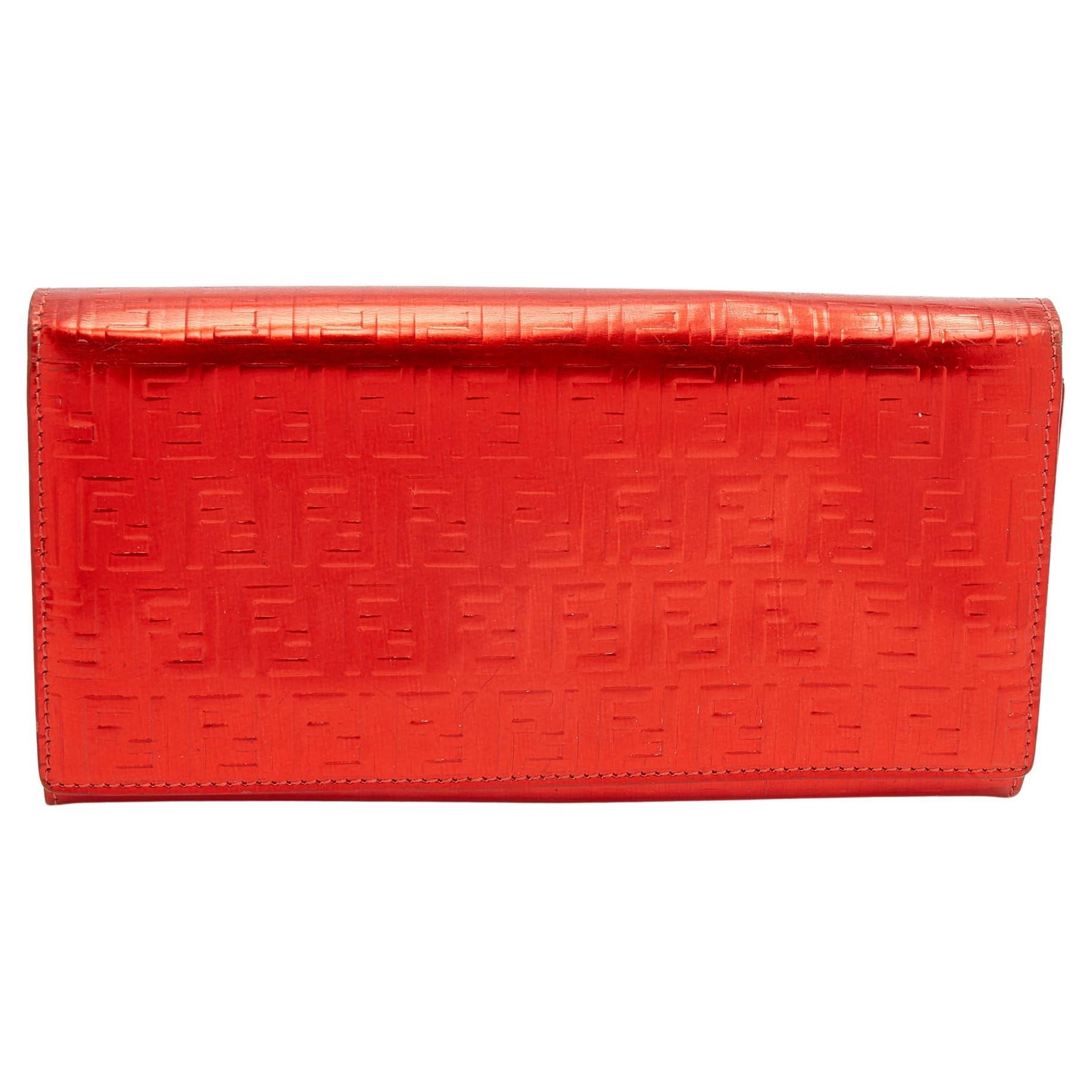 Fendi Red Zucchino Patent Leather Flap Wallet For Sale