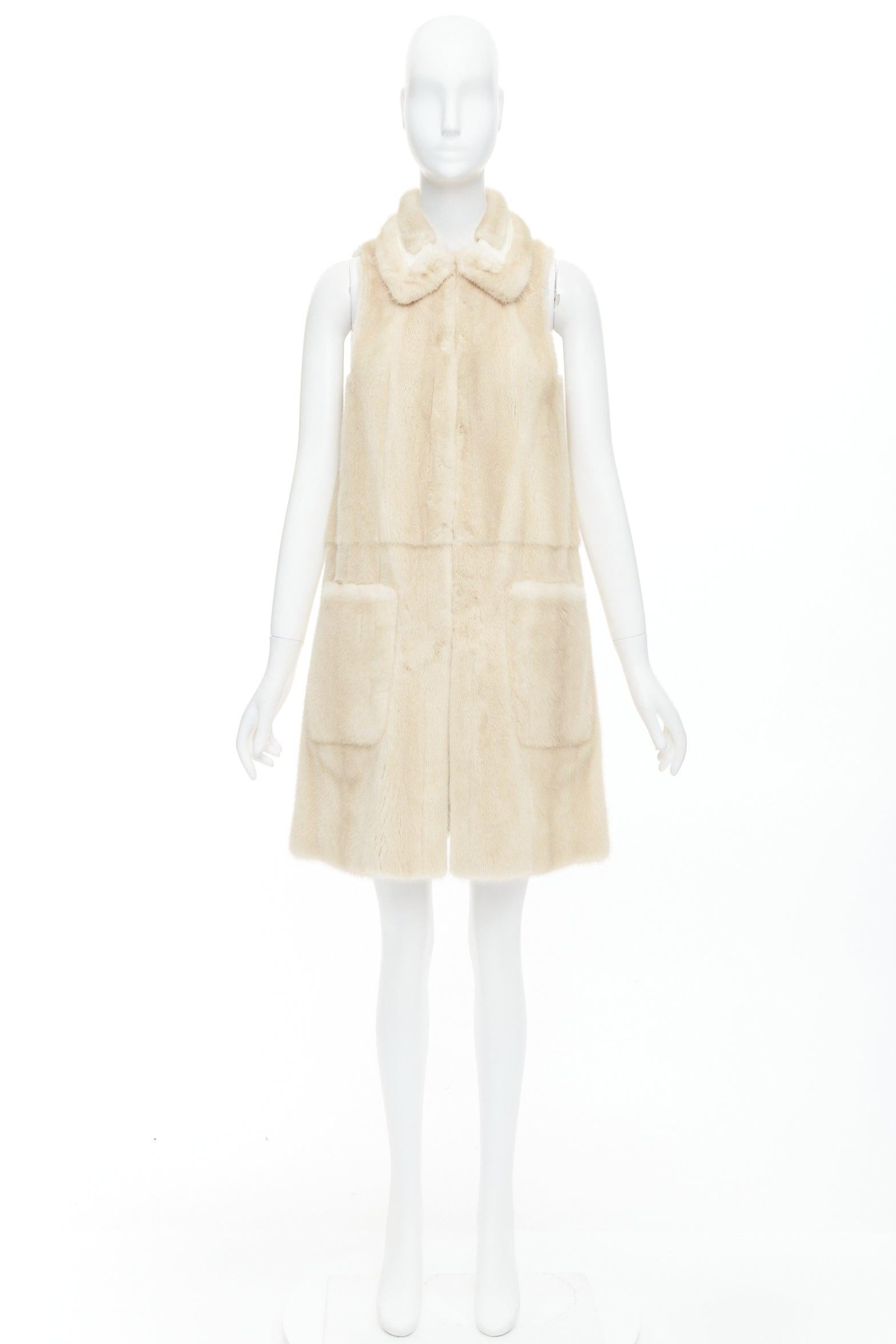 Fendi Gilet reversibile in pelliccia beige champagne oro pelle metallizzata IT36 XXS in vendita 5