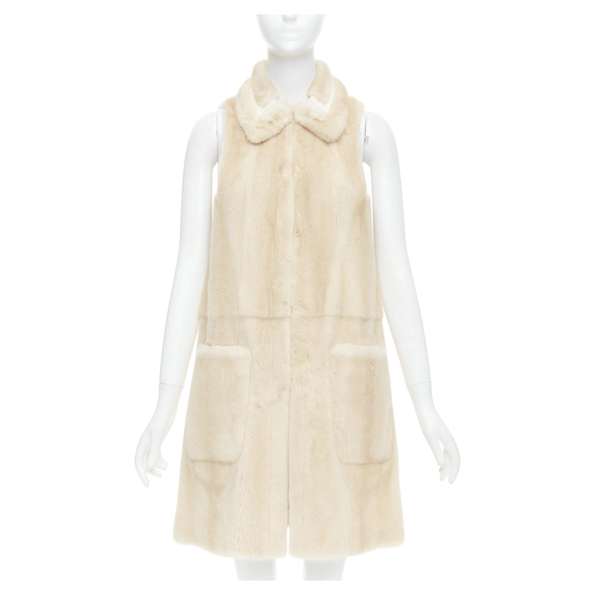 FENDI Reversible beige fur champagne gold leather metallic vest coat IT36 XXS