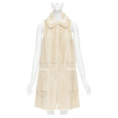 FENDI Reversible beige fur champagne gold leather metallic vest coat IT36 XXS
