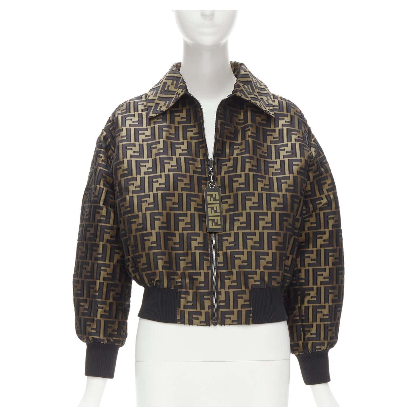 Fendi Pattern Jacket FENDI Reversible Forever FF monogram black nylon cropped bomber jacket ...