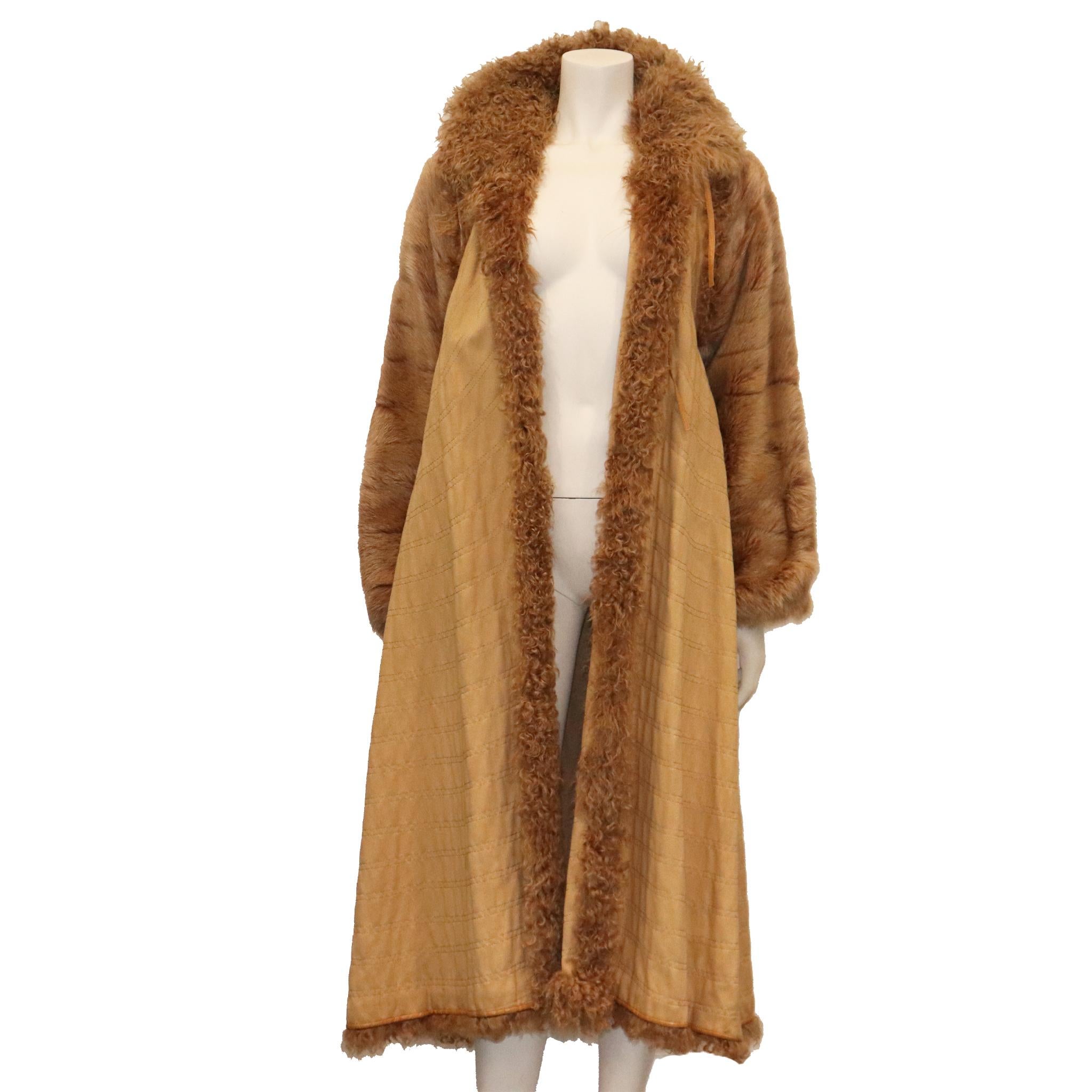 Brown Fendi Reversible Two Piece Marmot and curly Lamb Coat For Sale