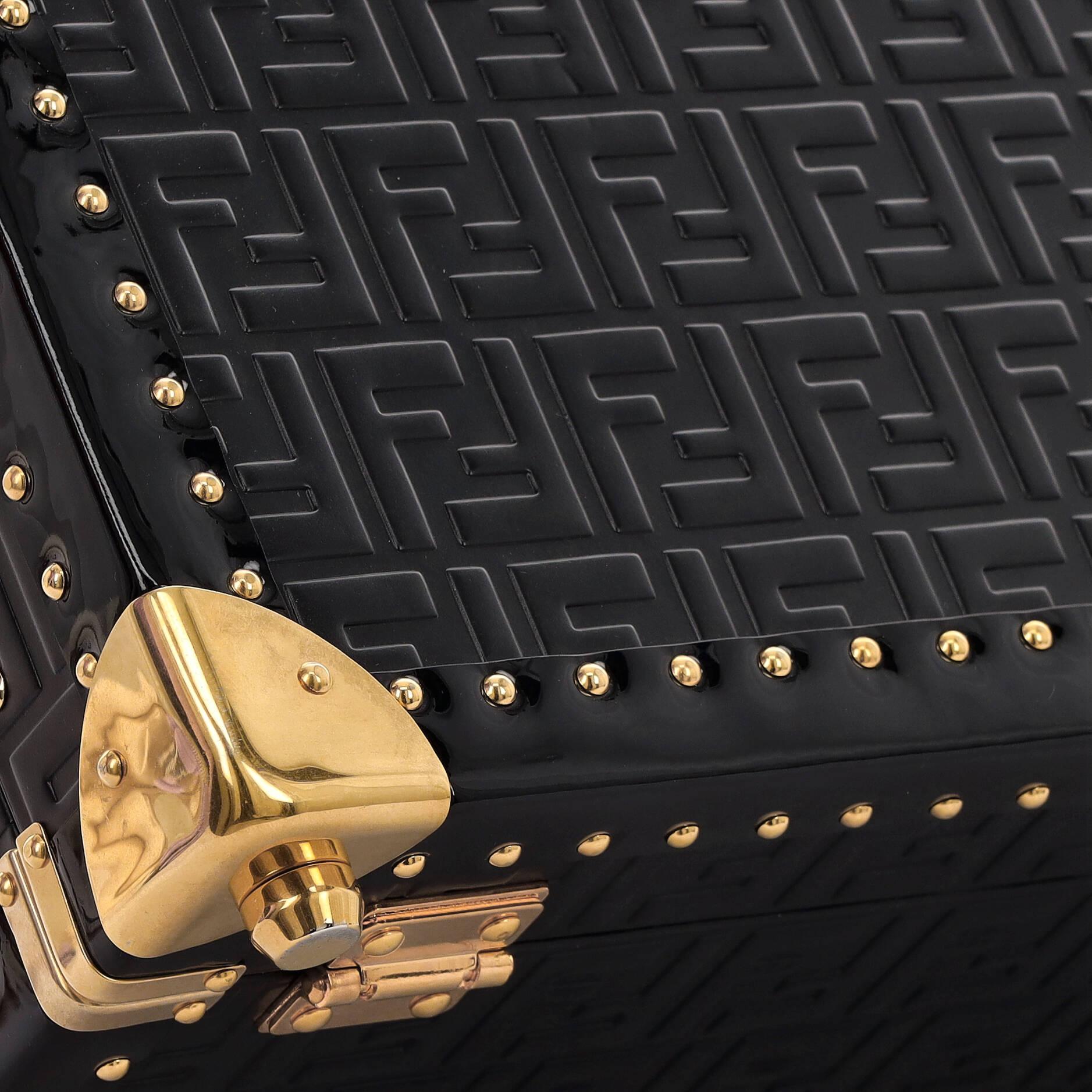 Fendi Rigid Travel Trunk Zucca Embossed Leather with Patent Large 3
