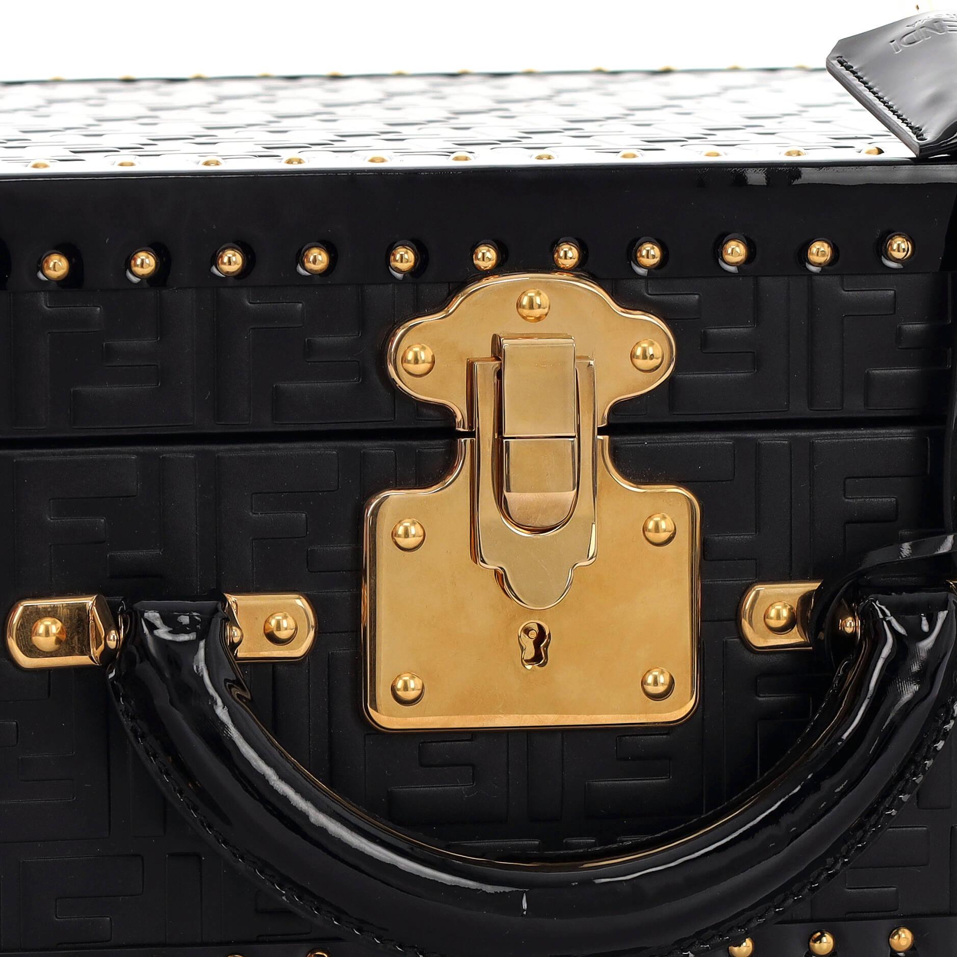Fendi Rigid Travel Trunk Zucca Embossed Leather with Patent Large 4