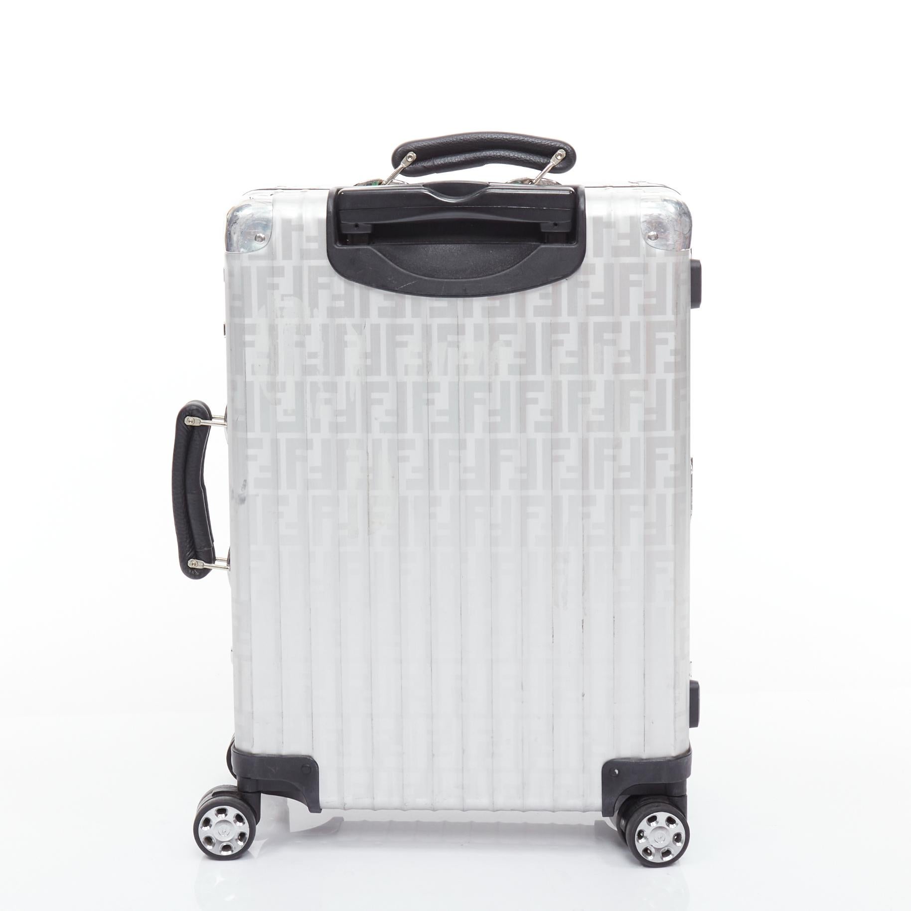 Women's or Men's FENDI RIMOWA Cabin Size Zucca monogram silver aluminium trolley suitcase