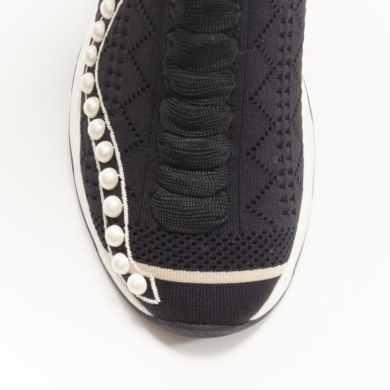 FENDI Rockoko black pearl embellished black sock knit high top sneaker EU36 For Sale 1