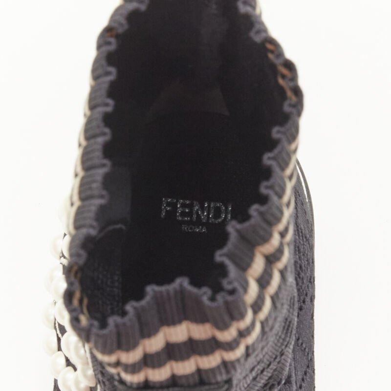 FENDI Rockoko black pearl embellished black sock knit high top sneaker EU36 For Sale 4