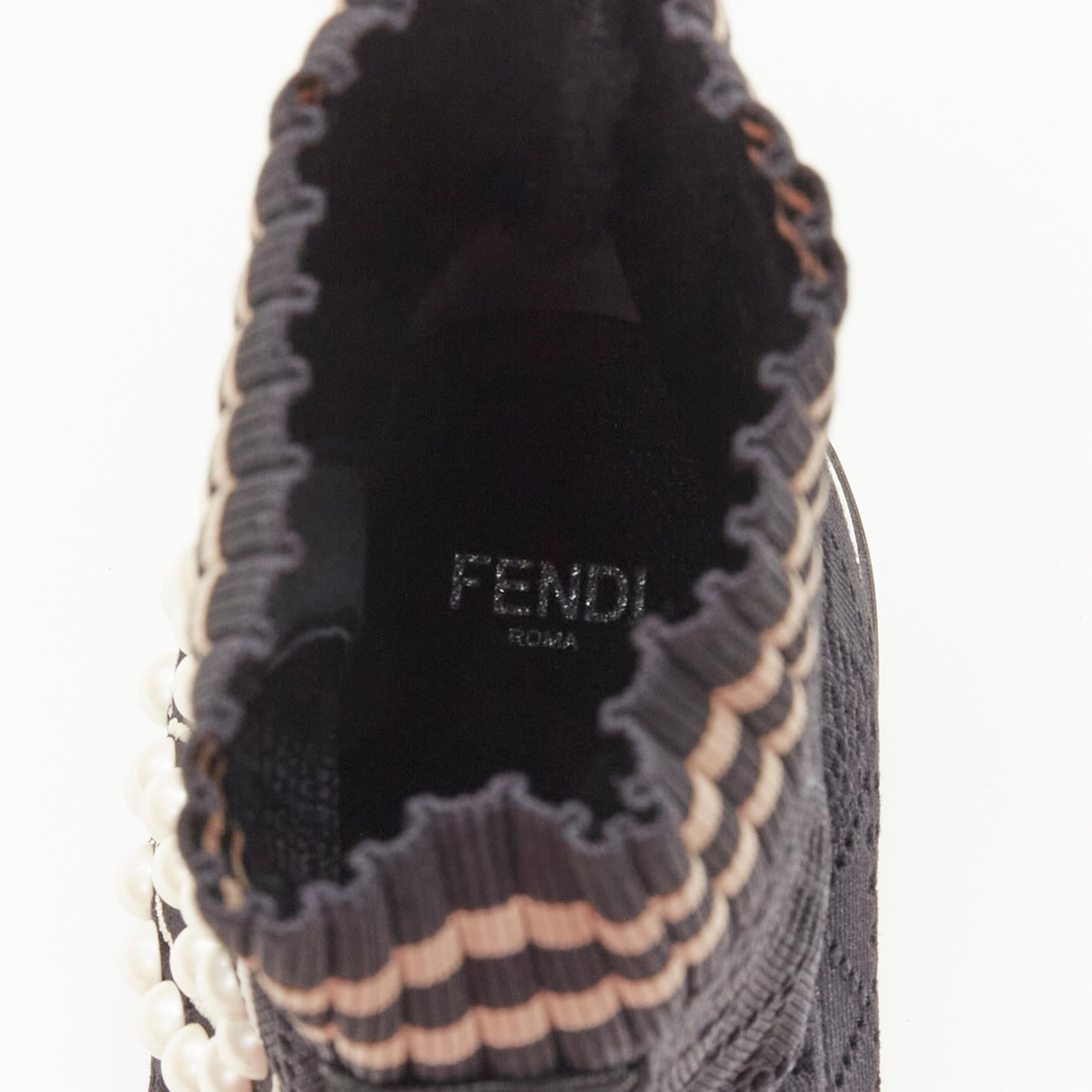 FENDI Rockoko black pearl embellished black sock knit high top sneaker EU36 For Sale 1