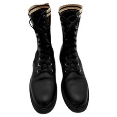 Fendi Rockoko Combat Boots – Black Leather & Knit FF Logo