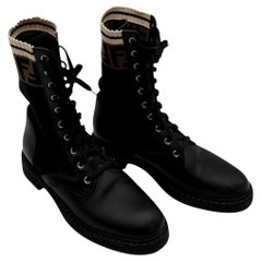 Botas de combate Fendi Rockoko - Piel negra y logo FF de punto