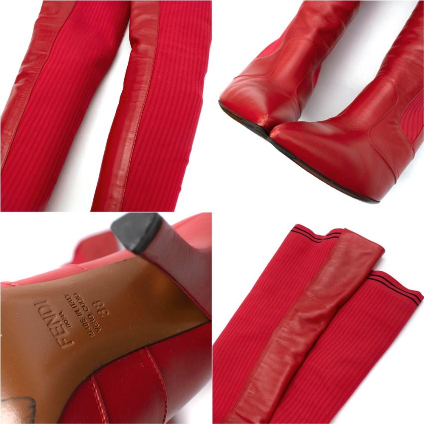 Fendi Rockoko Red Leather Thigh High Heeled Sock Boot For Sale 3