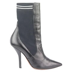 Fendi Rockoko Stretch Knit And Leather Ankle Boots EU 39 UK 6 US 9