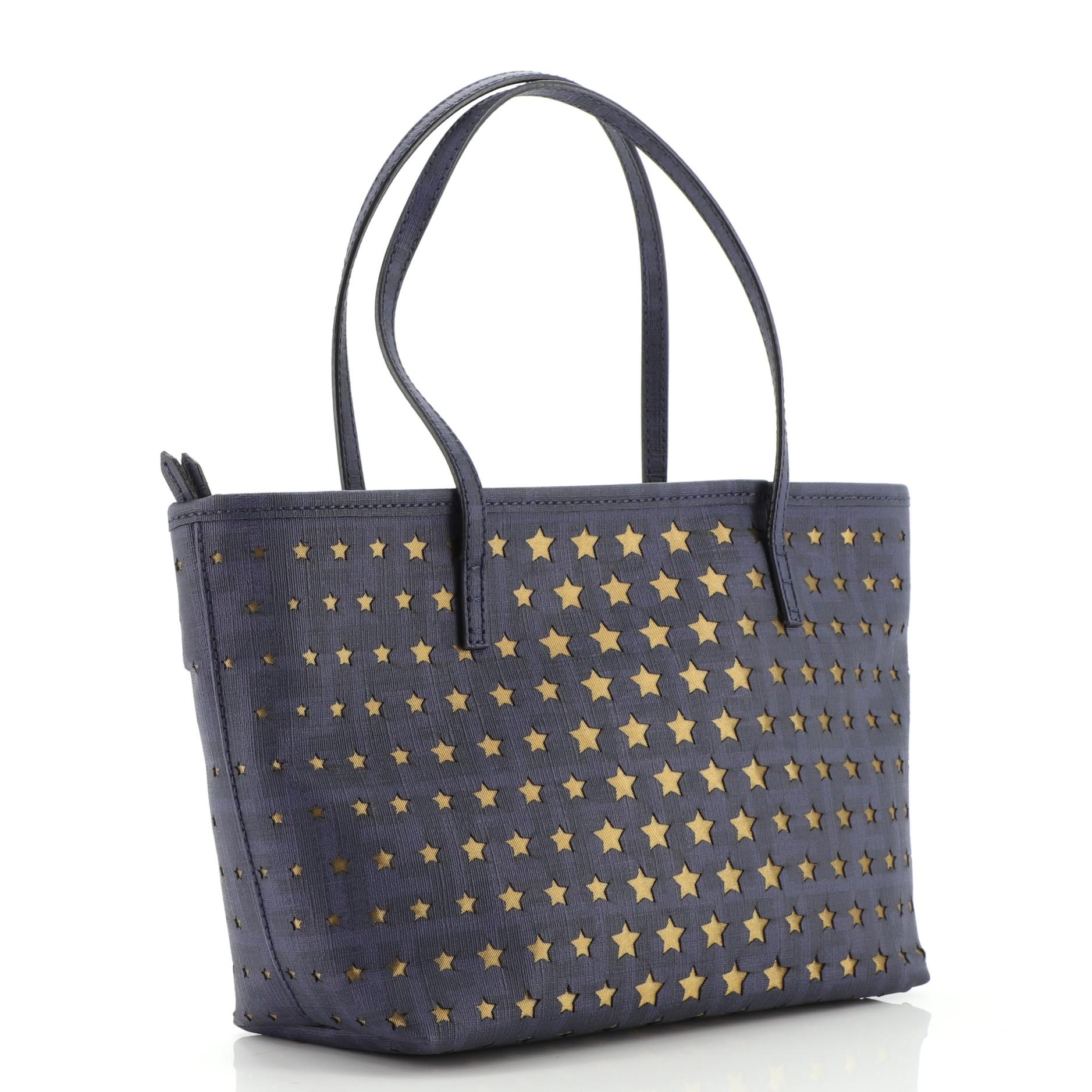 Black Fendi Roll Tote Perforated Zucca Canvas Small