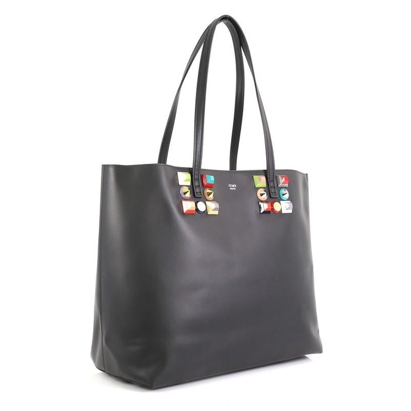 Black Fendi Roll Tote Studded Leather Medium