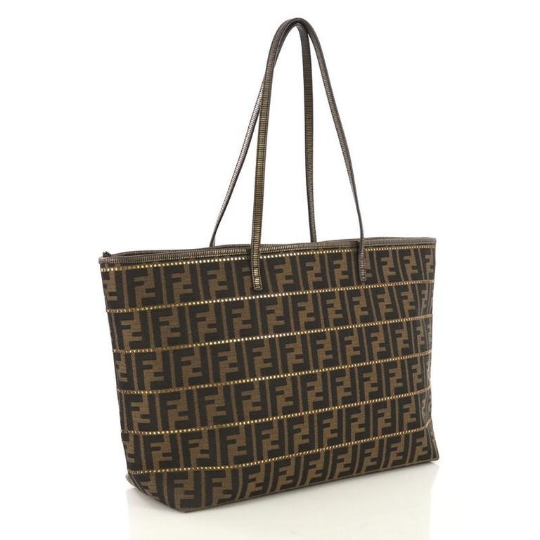Fendi Roll Tote Studded Zucca Coated Canvas Large at 1stDibs