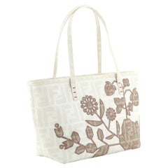 Fendi Roll-Tasche Zucca Besticktes Segeltuch Mini Neutral, Rot, Weiß