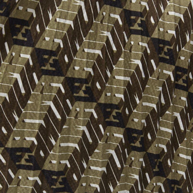 FENDI Roma Amor brown gold graphic print pleated plisse silk skirt IT42 M For Sale 2