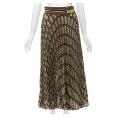 FENDI Roma Amor brown gold graphic print pleated plisse silk skirt IT42 M