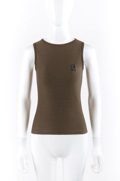 FENDI Roma Amor Jeans 1990's Brown Stripe Monogram Patch Keyhole Cutout Tank Top