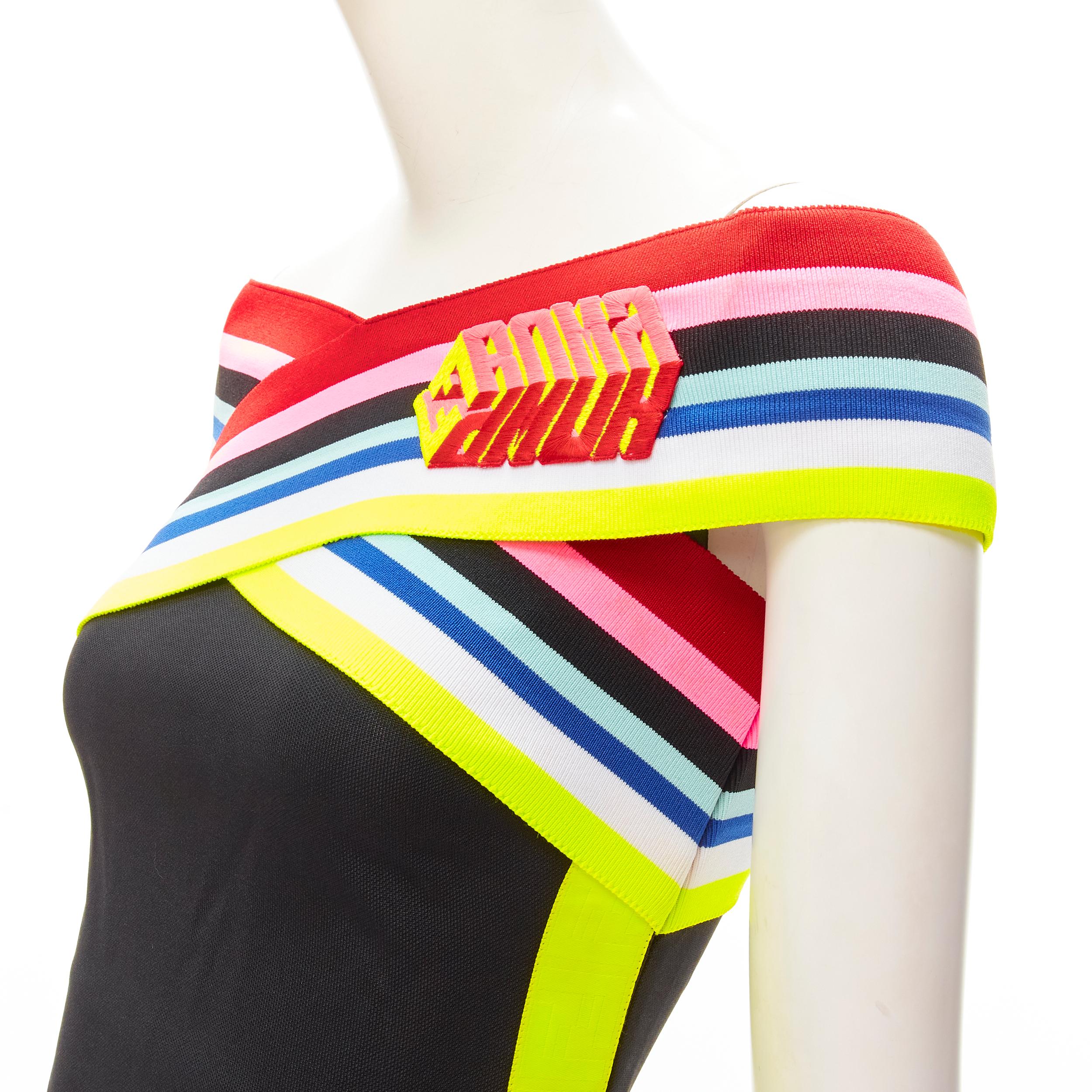 FENDI Roma Amor neon cross strap FF Zucca black bodycon dress XS
Brand: Fendi
Collection: Roma Amor 
Material: Polyester
Color: Black
Pattern: Solid
Extra Detail: X-cross straps with Roma Amor logo embroidery. FF Zucca monogram in neon yellow trim