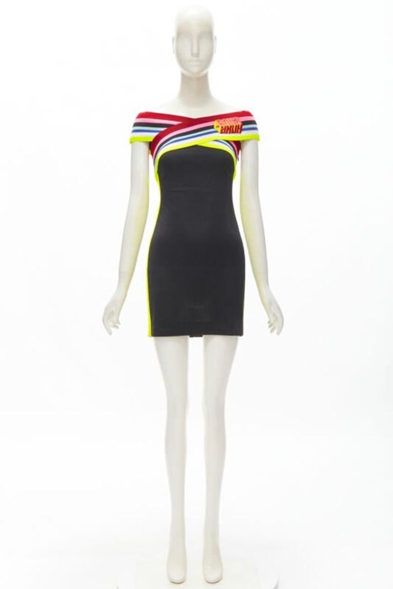 FENDI Roma Amor neon cross strap FF Zucca black bodycon dress XS 5