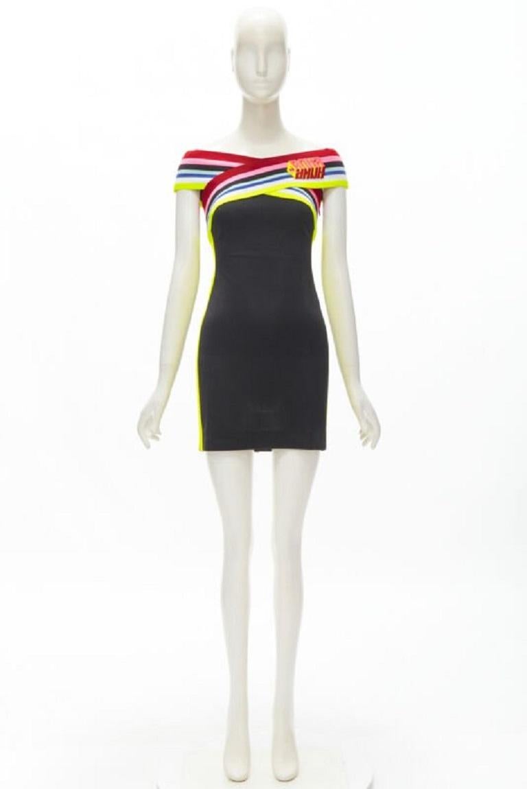 FENDI Roma Amor neón correa cruzada FF Zucca negro vestido bodycon XS en venta 4