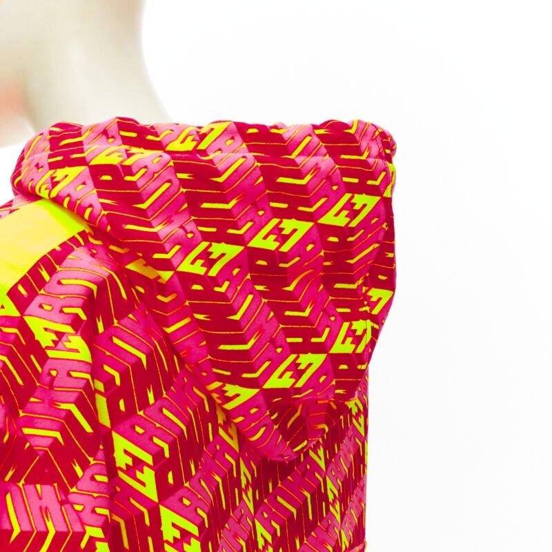 FENDI Roma Amor neon pink yellow FF Zucca monogram cropped hoodie XS 5