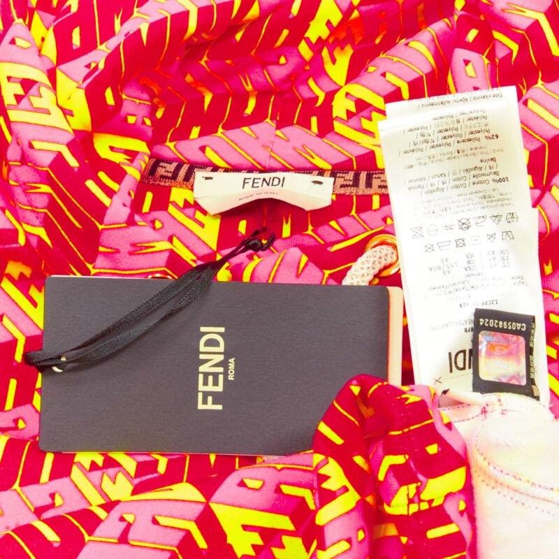 FENDI Roma Amor neon pink yellow FF Zucca monogram cropped hoodie XS 6