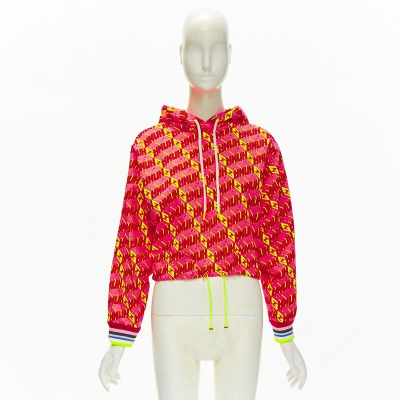 FENDI Roma Amor neon pink yellow FF Zucca monogram cropped hoodie XS 7