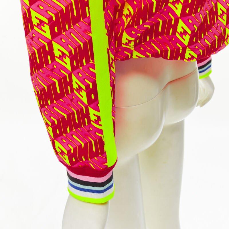 Red FENDI Roma Amor neon pink yellow FF Zucca monogram cropped hoodie XS