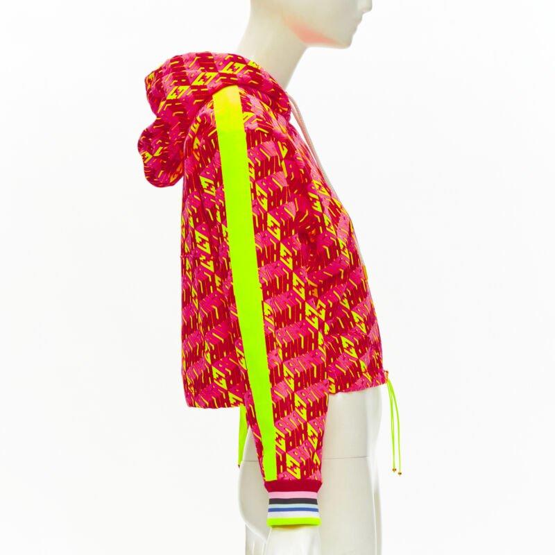 Women's FENDI Roma Amor neon pink yellow FF Zucca monogram cropped hoodie XS