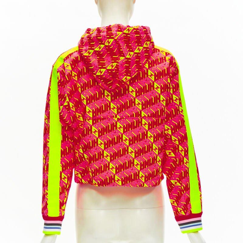 FENDI Roma Amor neon pink yellow FF Zucca monogram cropped hoodie XS 1