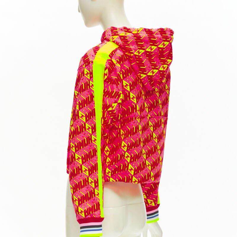 FENDI Roma Amor neon pink yellow FF Zucca monogram cropped hoodie XS 2