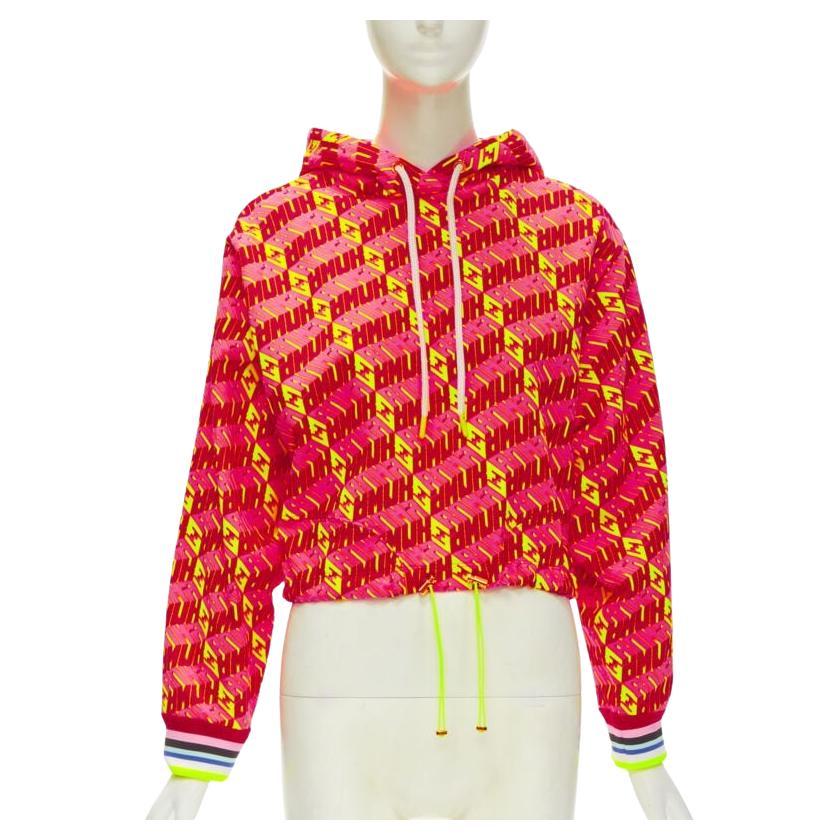 FENDI Roma Amor neon pink yellow FF Zucca monogram cropped hoodie XS