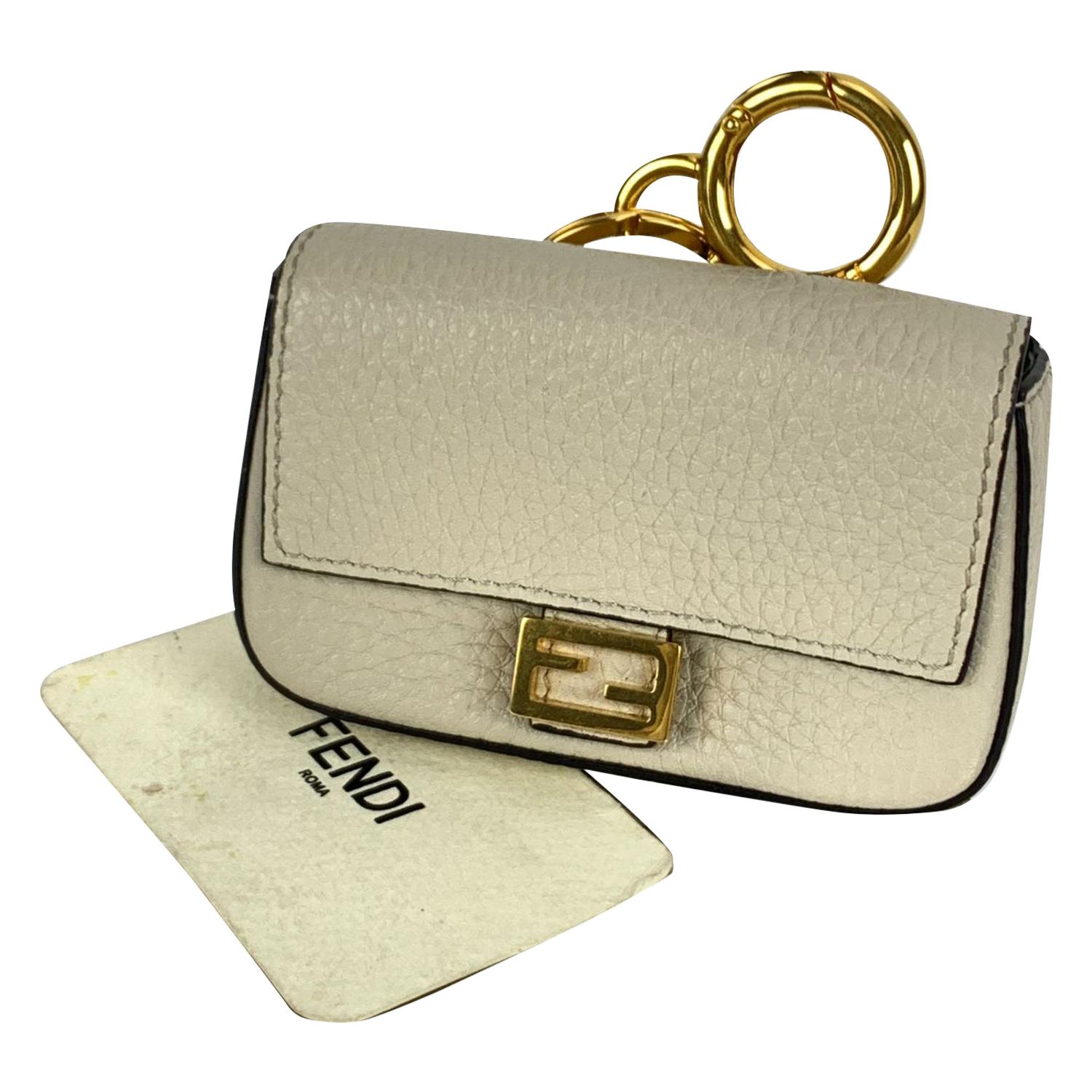 Fendi Roma Amor Off-White Latte Leather Nano Baguette Bag Charm