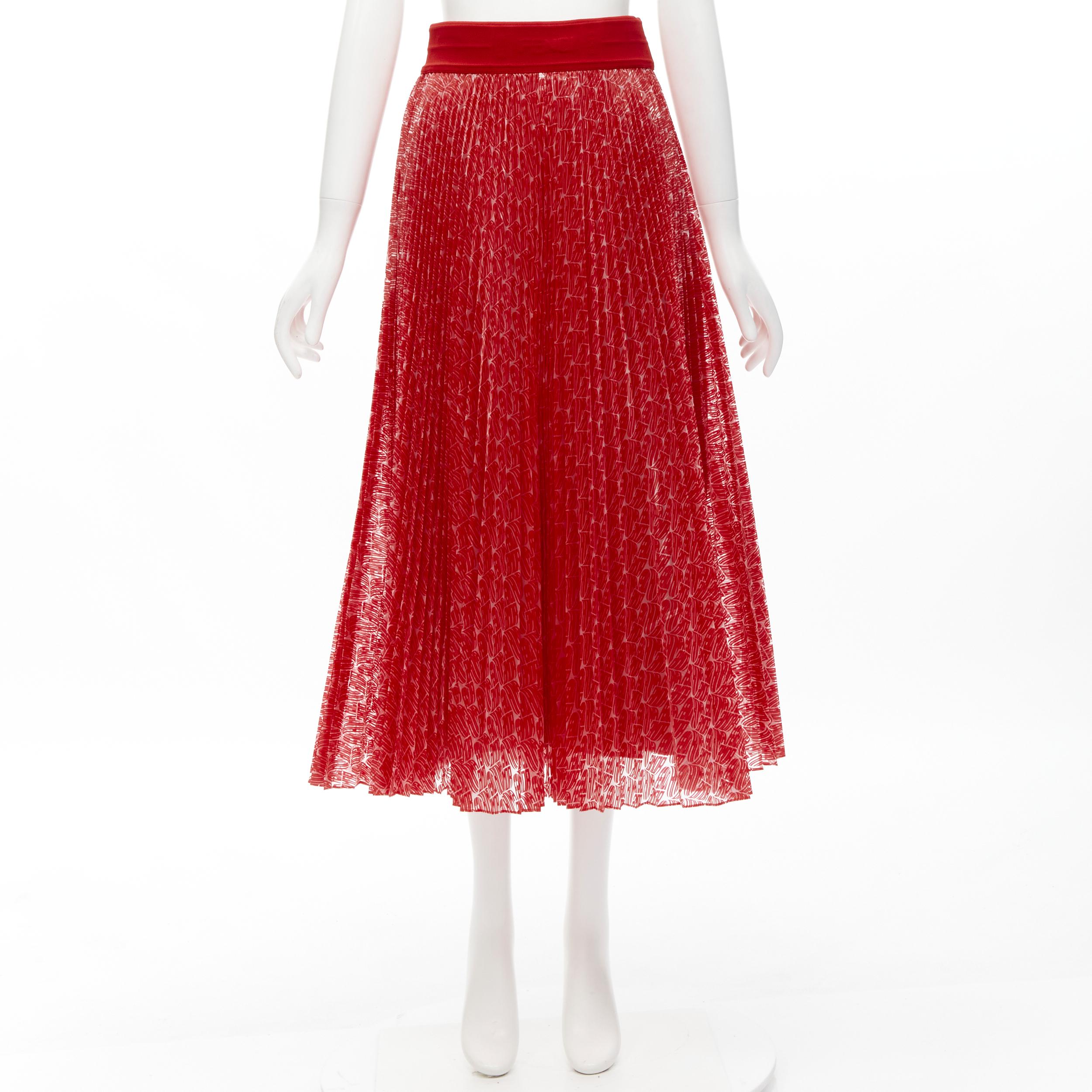FENDI Roma Amor red graphic print pleated polyester plisse skirt IT42 M For Sale 2