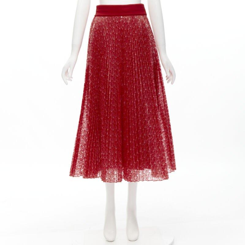 FENDI Roma Amor red graphic print pleated polyester plisse skirt IT42 M 6