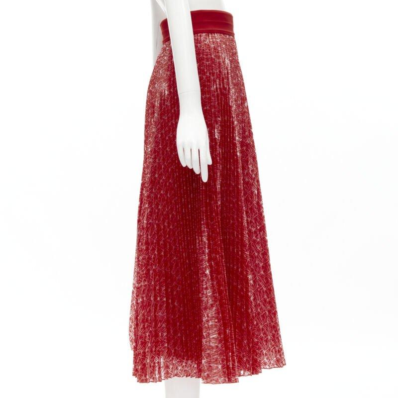 Women's FENDI Roma Amor red graphic print pleated polyester plisse skirt IT42 M