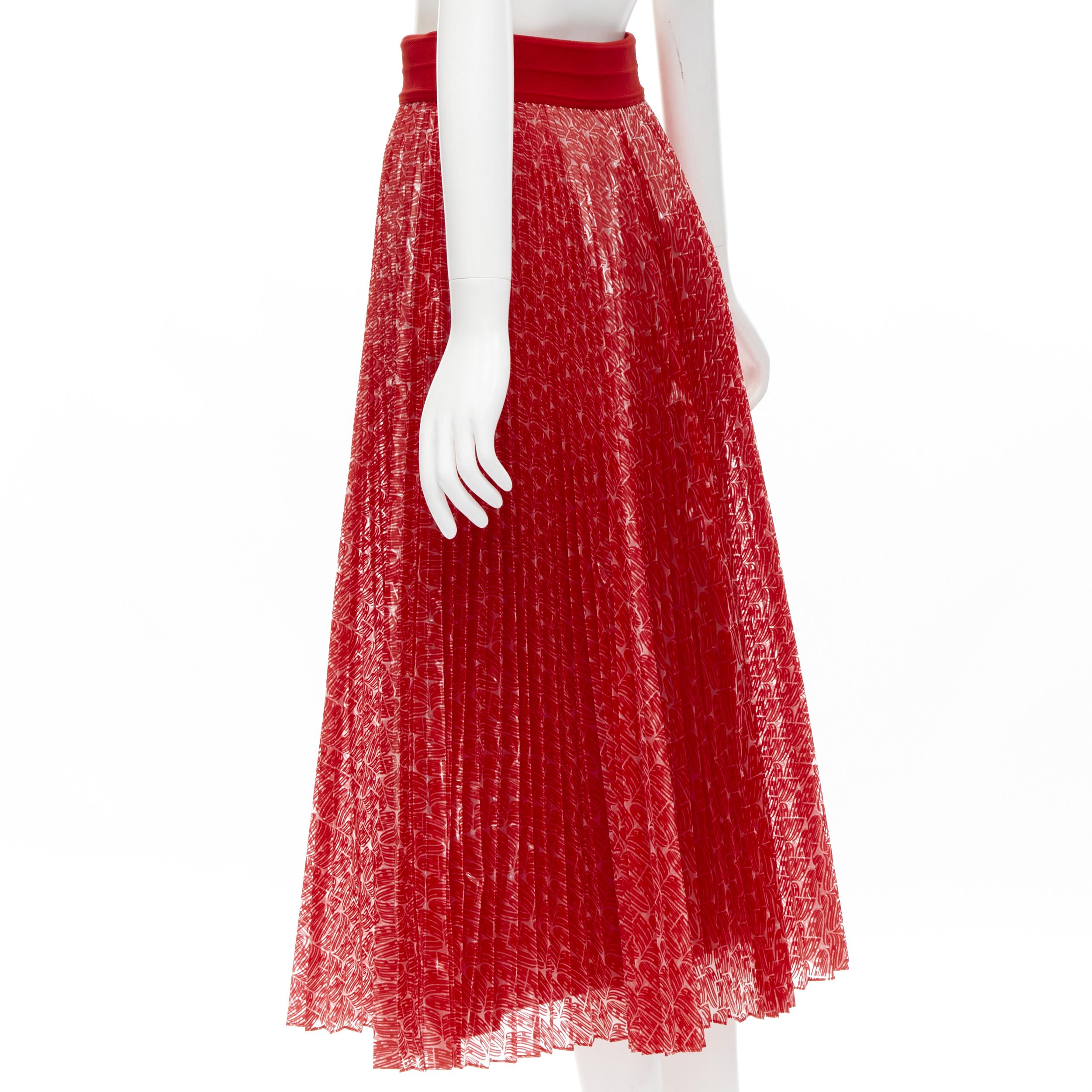 Red FENDI Roma Amor red graphic print pleated polyester plisse skirt IT42 M For Sale