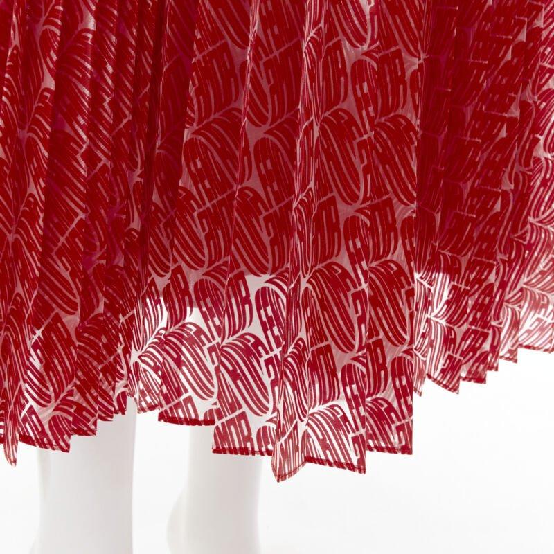 FENDI Roma Amor red graphic print pleated polyester plisse skirt IT42 M 4