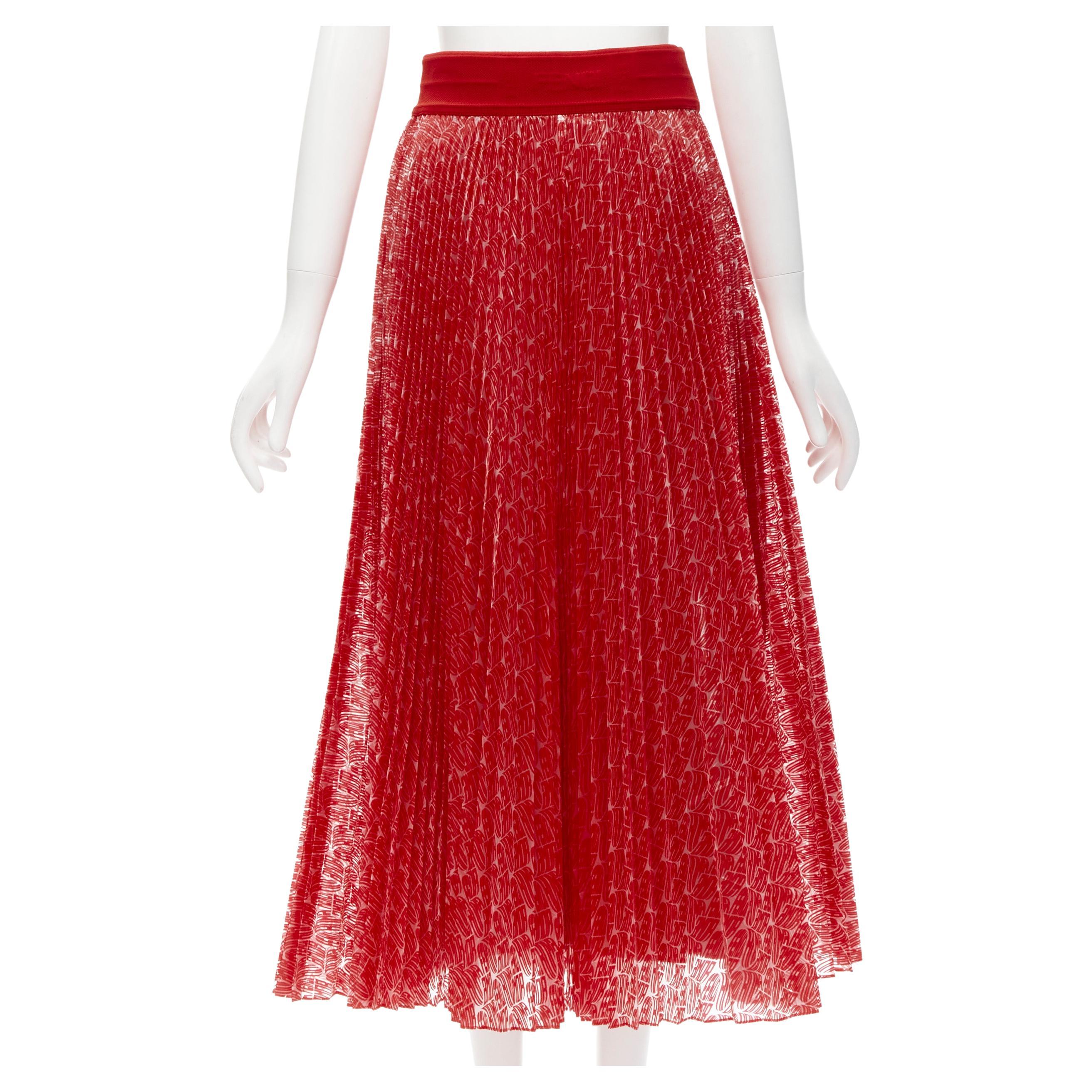 FENDI Roma Amor red graphic print pleated polyester plisse skirt IT42 M For Sale