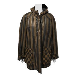 Vintage Fendi Roma Amor, Striped Raincoat with Hoodie
