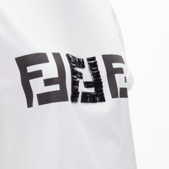 FENDI ROMA black bead embellished FF Zucca logo white tshirt S