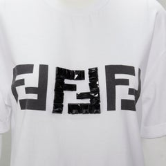 FENDI ROMA black bead embellished FF Zucca logo white tshirt S