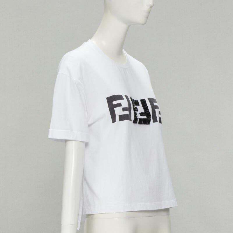 Gray FENDI ROMA black bead embellished FF Zucca logo white tshirt S