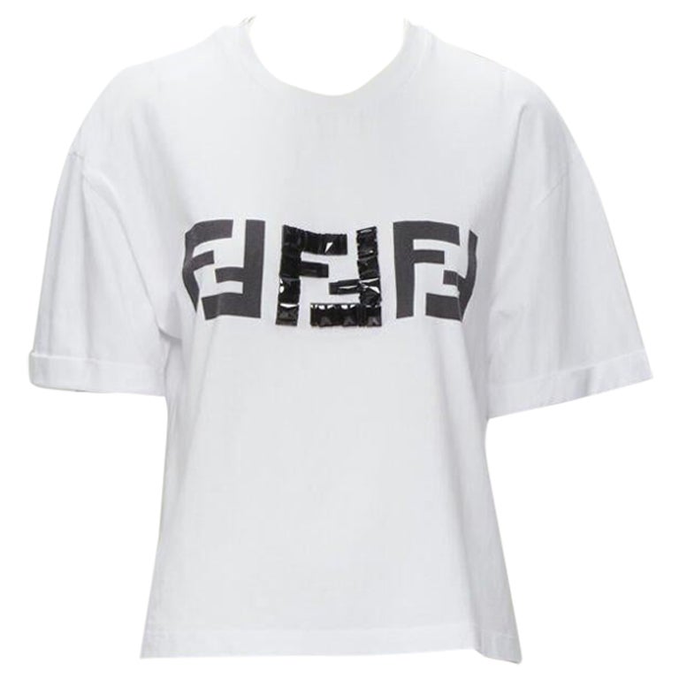 FENDI ROMA black bead embellished FF Zucca logo white tshirt S